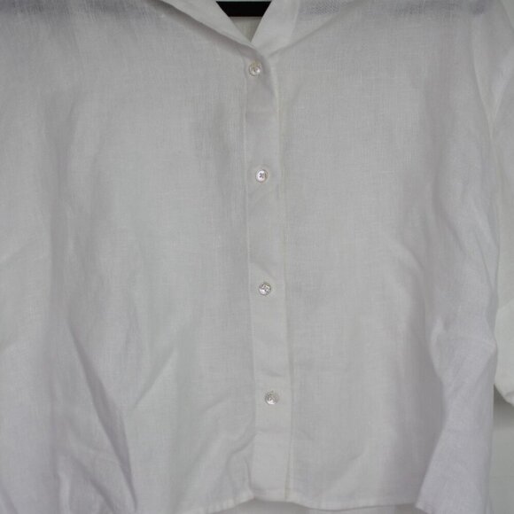 AYR Linen Button Up Crop Top Women's Size XL White Short Sleeve Minimalist - Picture 4 of 9